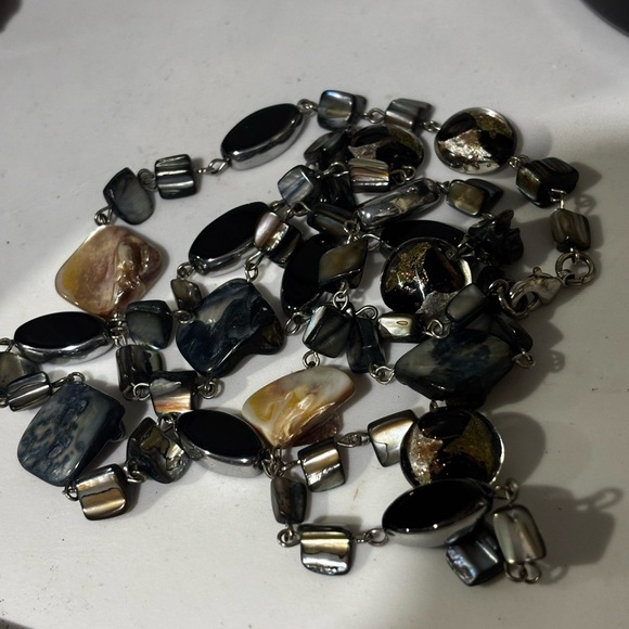 Vintage Multi Size Black Onyx Abalone Italian Venetian Murano glass Bead Stones - Picture 7 of 7